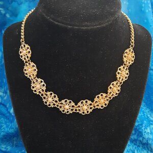 Gold-tone and Pearl Filigree Collar